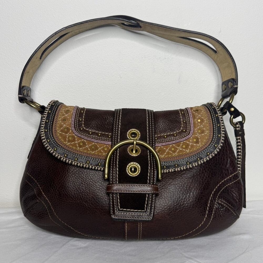 Vintage Coach 10479 Soho Brown Leather Suede Studded Y2K Shoulder Bag